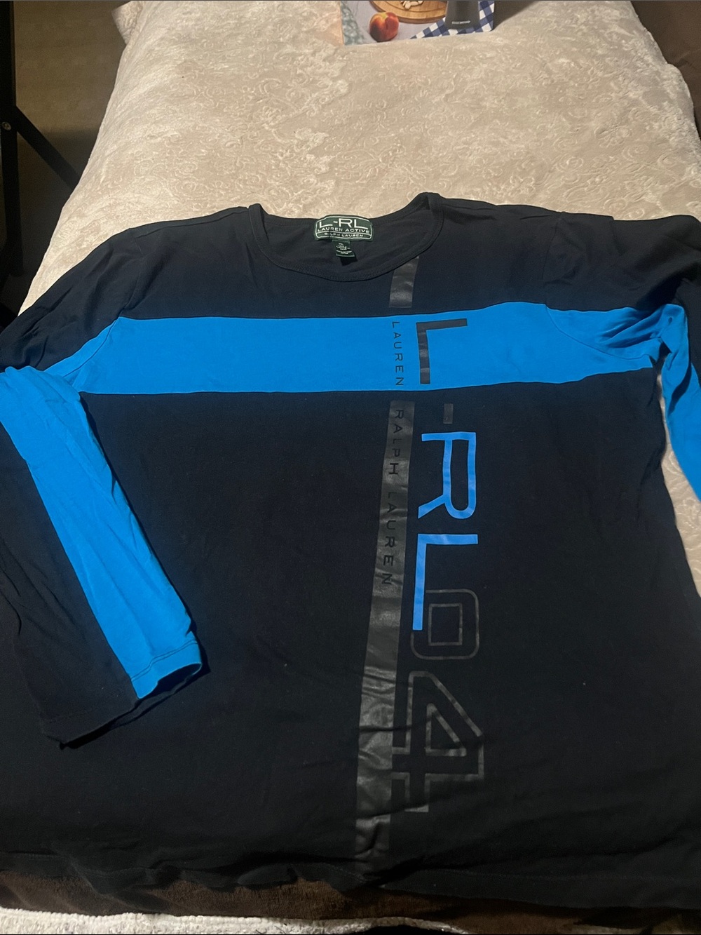 Ralph Lauren Black and Bright Blue Long Sleeve Graphic Tee